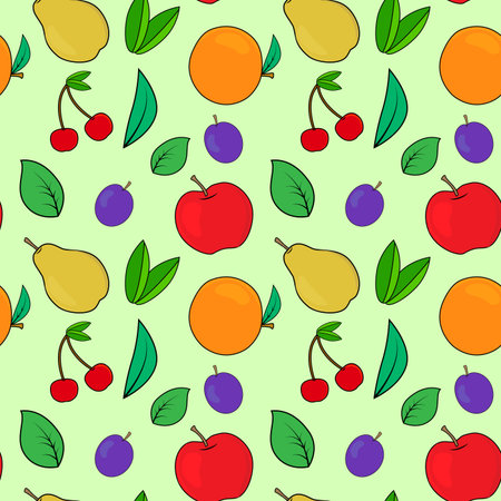 Vector seamless background with various fruits