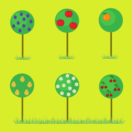 Set of trees with flowers and fruits.のイラスト素材