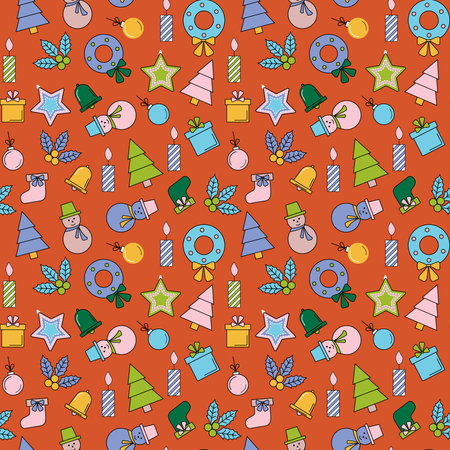 Christmas seamless pattern on red background