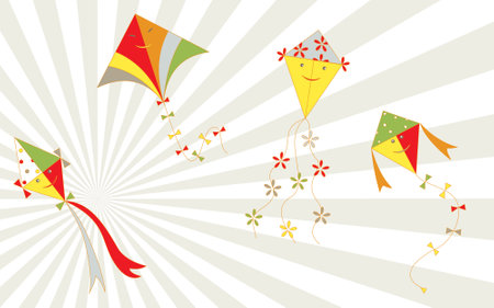 Kites in the sky, Colored kites. Vectorのイラスト素材