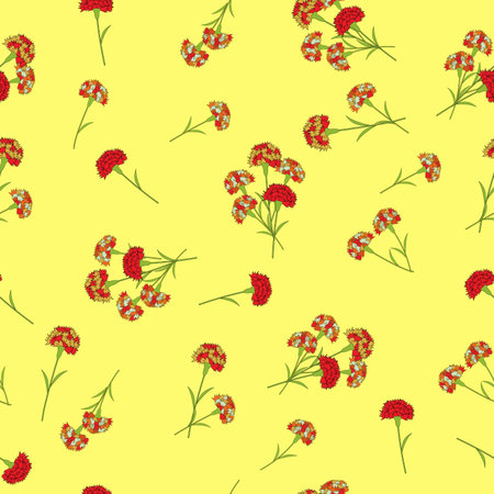 Seamless pattern with red carnations on yellow background .のイラスト素材