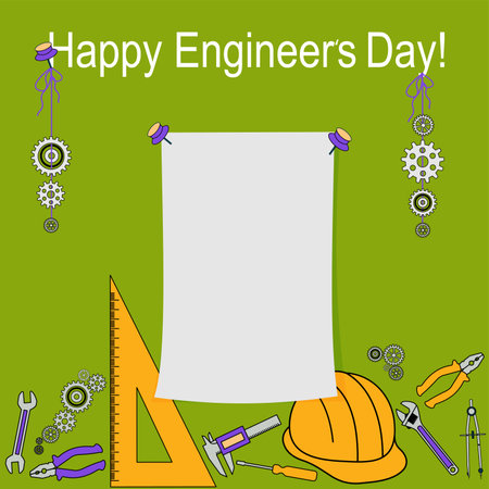 Happy Engineers Day illustration commemorative for engineer with helmet and toolsのイラスト素材