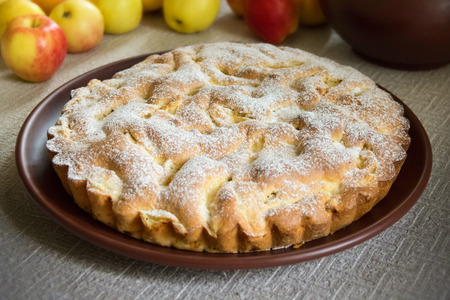 fresh homemade apple pie on the tableの写真素材