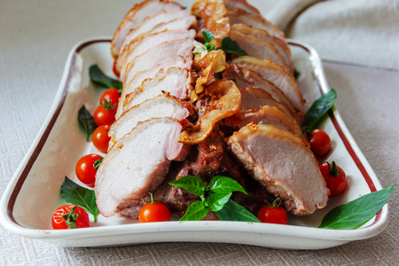 Meat, baked pork with spices, filletの写真素材