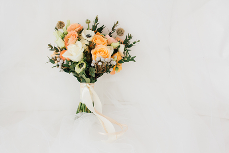 Wedding accessories: bouquet of the brideの写真素材
