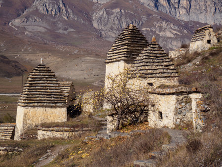 Ancient Dargavs Village City of the Dead. North Ossetia Alania Republic, Russiaの写真素材