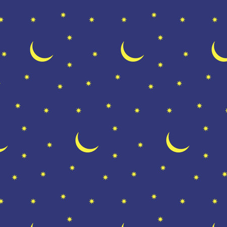 The moon and stars on a blue background. Seamless pattern. Background for paper, cover, fabric, interior decor.のイラスト素材