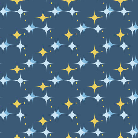 Blue and yellow stars on a blue background. Seamless pattern. Background for paper, cover, fabric, interior decor.のイラスト素材