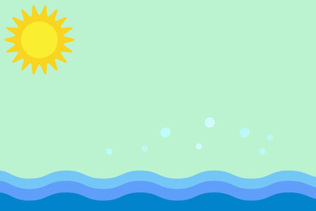 Sea waves, sky and sun. Vector image, flat design. Background for text, advertising, postcard. You can place your text in the center.のイラスト素材