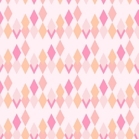 Pink diamonds on a light background. Seamless pattern. Symmetrical rows of figures, delicate light image. Background for paper, cover, fabric, interior decor.のイラスト素材