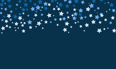 Blue background with shooting stars. White and light blue stars are freely located at the top of the image. Christmas and New Year seamless background.のイラスト素材
