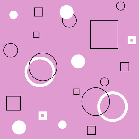 Abstract pink background with squares and circles. Flat style. Isolated. Seamless pattern with editable stroke. Background for paper, cover, fabric, textile, dishes, interior decorのイラスト素材