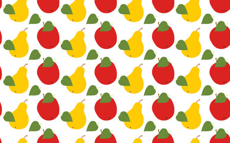 Apple and pear isolated on a white background. Seamless pattern. Red apples and yellow pearls. Background for textile, paper, cover, dishes, interior decor.のイラスト素材