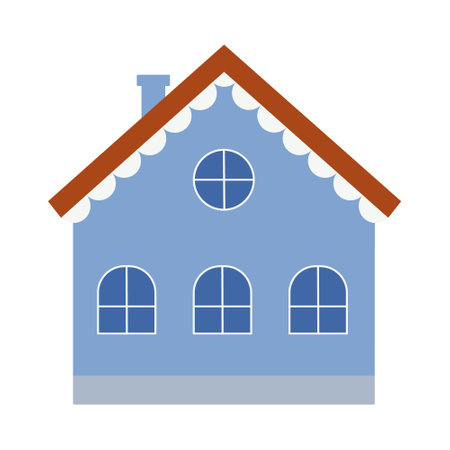 Blue building isolated on a white background. Vector illustration in flat style. Colored icon of home, building, cottage, apartment.のイラスト素材