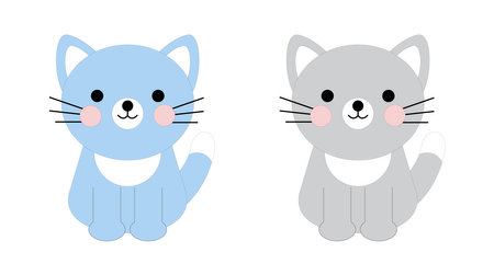 Cute cat isolated on a white background. Two little kitties. Vector illustration in flat style, colored icon.のイラスト素材