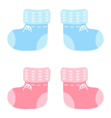 Baby socks isolated on a white background. Newborn clothes for boys and girls. Vector illustration in flat style, colored icon.のイラスト素材