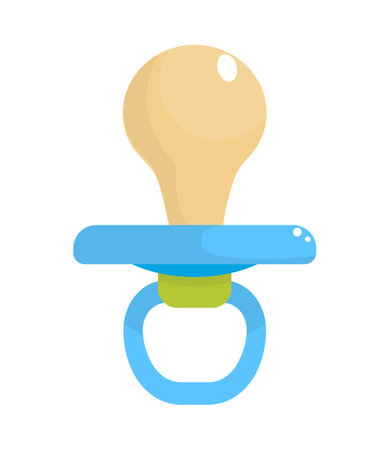Baby pacifier isolated on a white background. Vector illustration in flat style, colored icon. Blue baby boy dummy, baby care equipment.のイラスト素材