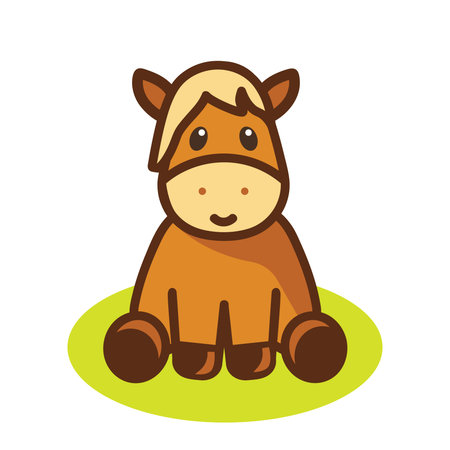 Funny horse, foal. Isolated on a white background. Cartoon style. Colored icon, vector animal illustration.のイラスト素材