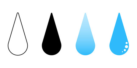 Drop set isolated on a white background. Silhouette, colored and outline drawing. Editable stroke. Vector illustration, color and linear icon.のイラスト素材