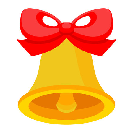Golden bell with a red bow isolated on a white background. Colored icon, vector illustration, design element for card, invitations and Christmas decor.のイラスト素材