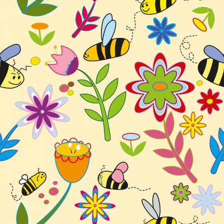 pattern background spring of colorful flowers beesのイラスト素材