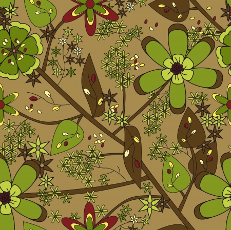 green pattern with curly leaves and flowersのイラスト素材