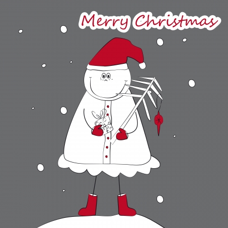 Christmas the girl in a red cap holds a giftのイラスト素材