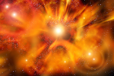 Abstract fiery space background with nebulae, stars and the explosion of a supernova in deep spaceの写真素材