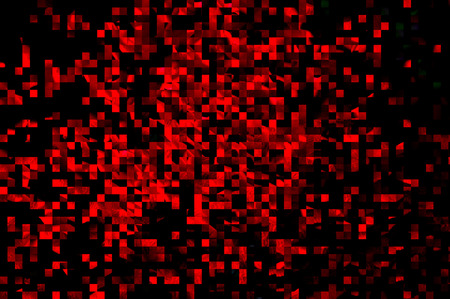 Abstract decorative background with red squares and figures on a black backgroundの写真素材
