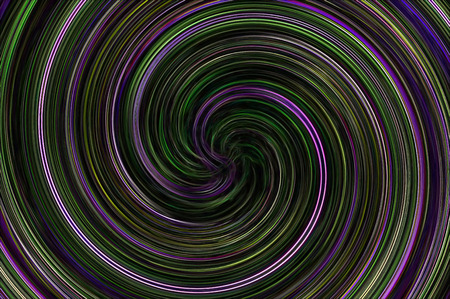 Abstract decorative background in the form of a spiral of colored stripes on a black backgroundの写真素材