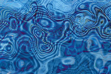 Abstract decorative bright background in blue shades with a pattern of various shapes, curved lines and spotsの写真素材