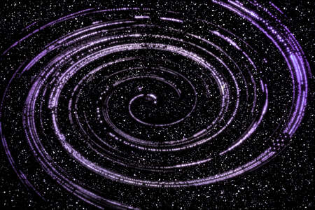 Abstract space background with glowing purple stars in the shape of a spiral nebula on black starry background in deep spaceの写真素材