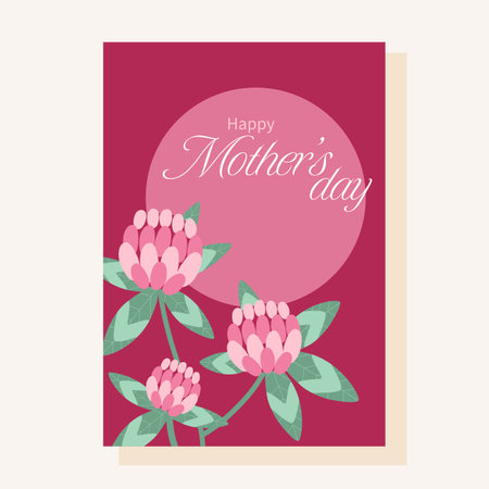 Mothers day template card with flowers on colorful background. Hand-drawn vector illustration in flat style.のイラスト素材