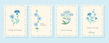 Mothers day template card set with colorful flowers. Hand-drawn vector illustration in flat style.のイラスト素材