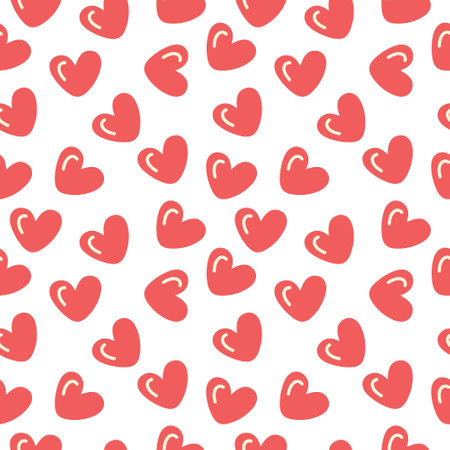St valentines pattern with red hearts. Hand-drawn vector illustration in flat style.のイラスト素材