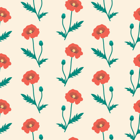 Botanical flower pattern poppy. Hand-drawn vector illustration in flat style.のイラスト素材