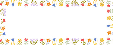 Floral colorful frame card template. Hand-drawn vector illustration in flat style.のイラスト素材