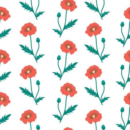 Botanical flower pattern on white background. Hand-drawn vector illustration in flat style.のイラスト素材