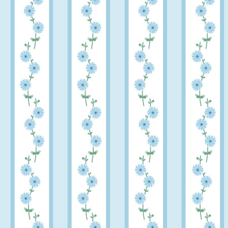 Botanical blue flower pattern on white background. Hand-drawn vector illustration in flat style.のイラスト素材