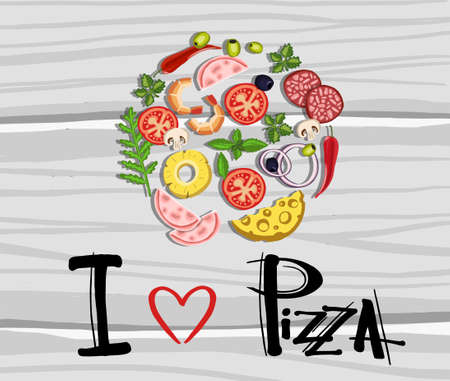 Set of pizzas with various fillings. illustration. Vector illustrationのイラスト素材