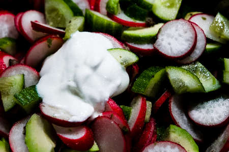 salad with radishes,cucumber,green peas and sproutsの写真素材