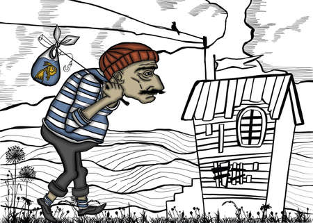 Fisherman at the pier with fishing rod fishingのイラスト素材