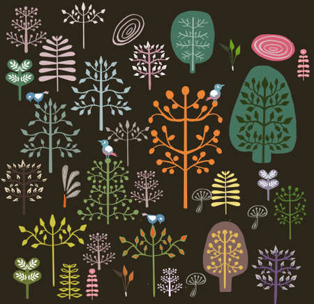 Big Set with Different Stylized Treesのイラスト素材