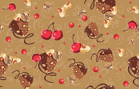 Seamless pattern of chocolate, sweets and cherry pattern. Vector illustrationのイラスト素材