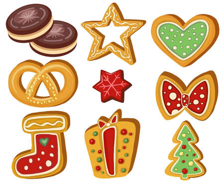 Set of gingerbread Holiday sweet cookie isolated. Vector illustrationのイラスト素材