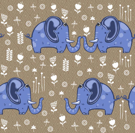 Beautiful seamless pattern enamored elephants. Vector illustrationのイラスト素材