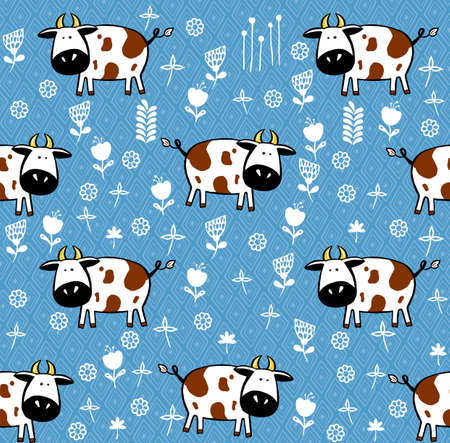 Cute cows seamless pattern. childish background. animal illustrationのイラスト素材
