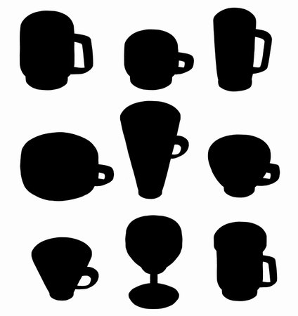 Teapots and mugs, coffee cups vector silhouette illustration. Vector illustrationのイラスト素材