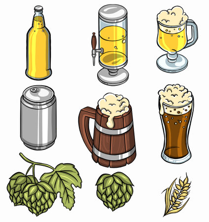 Beer. hand drawing set. Vector illustrationのイラスト素材