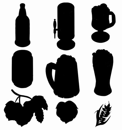 Bottle, glass, mug of beer. Vector icon. Silhouette. stencil. Flask template. Flask silhouette. Jar icon. Glass containers. Logo template. Form for 3d modeling. Vector illustrationのイラスト素材
